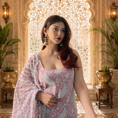 Pink Printed Cotton Rayon Suit Set for Women