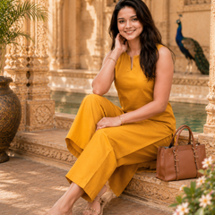 Mustard Solid Rayon Co-ord Set for Women