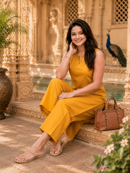 Mustard Solid Rayon Co-ord Set for Women