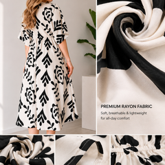 Black Floral Printed Cotton V-Neck Flared Kurta for Women
