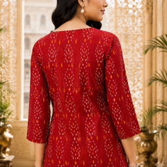 Orange Floral Printed Cotton Kurta Pant & Dupatta Suit Set