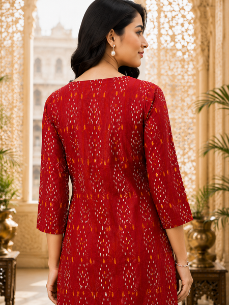 Orange Floral Printed Cotton Kurta Pant & Dupatta Suit Set