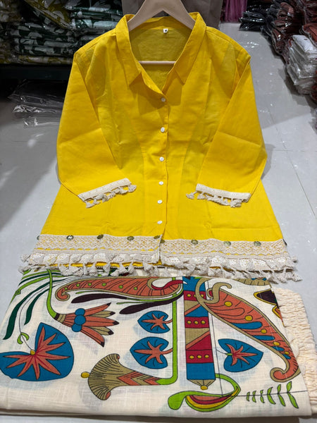 Yellow Digital Printed Cotton Co-Ord Set for Women